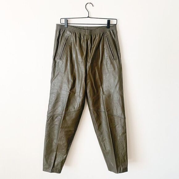 Erez Sport Vintage Women’s Moss Green All Leather Extreme High Rise Cinched Wais - Picture 1 of 6